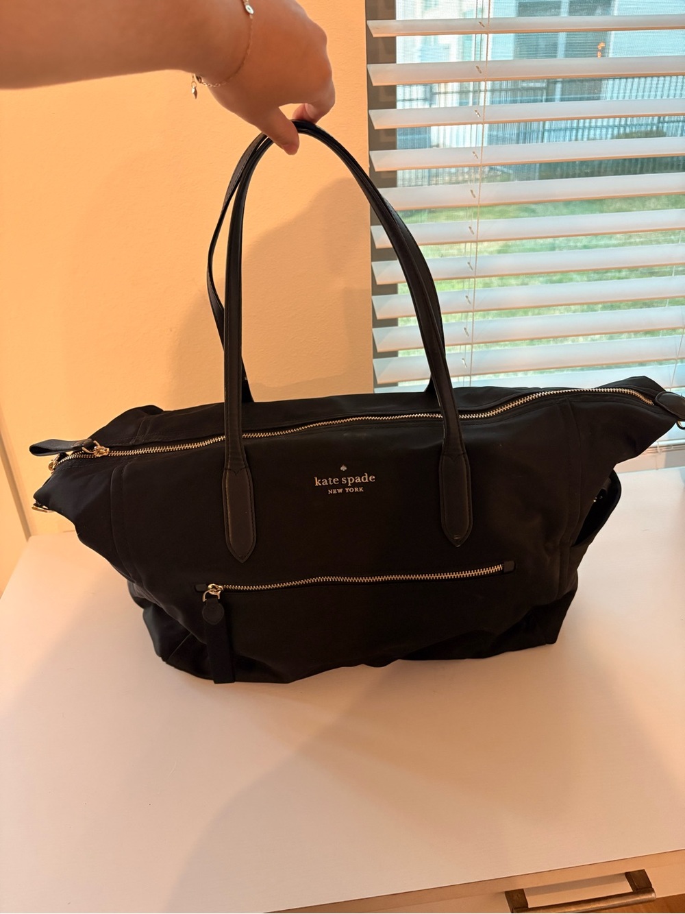 kate spade Black Nylon Weekender with Front Zip Pocket
